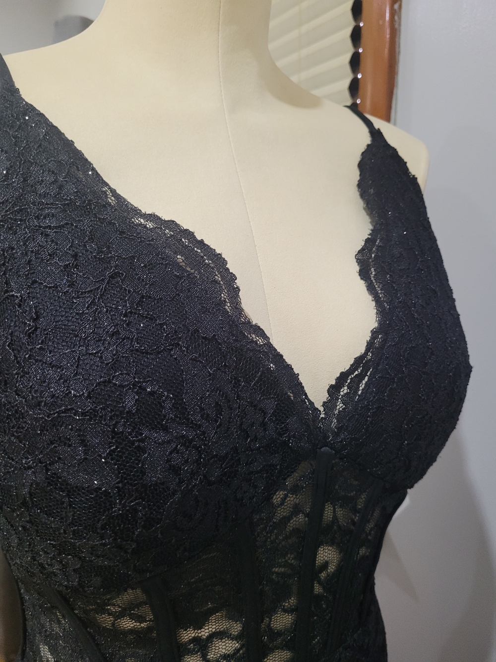 Black Lace Gown Dress with Sheer Panels